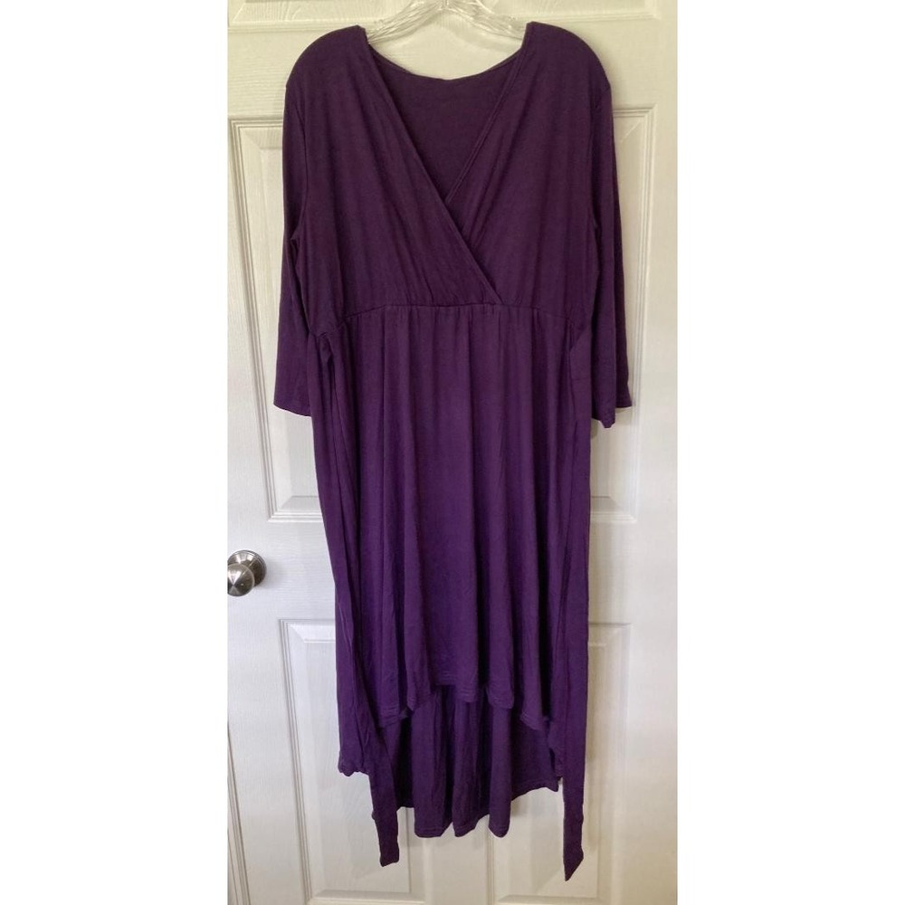 Women's Purple Dress Size 2X Plus New Faux Wrap 3/4 Sleeve High Low Hem